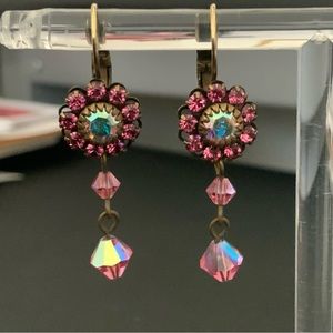 LIZ PALACIOS HOT PINK CRYSTAL LEVER BACK EARRINGS